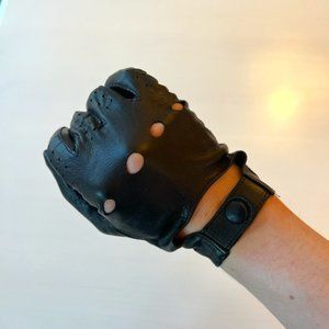 Women's Black Leather Biker Gloves